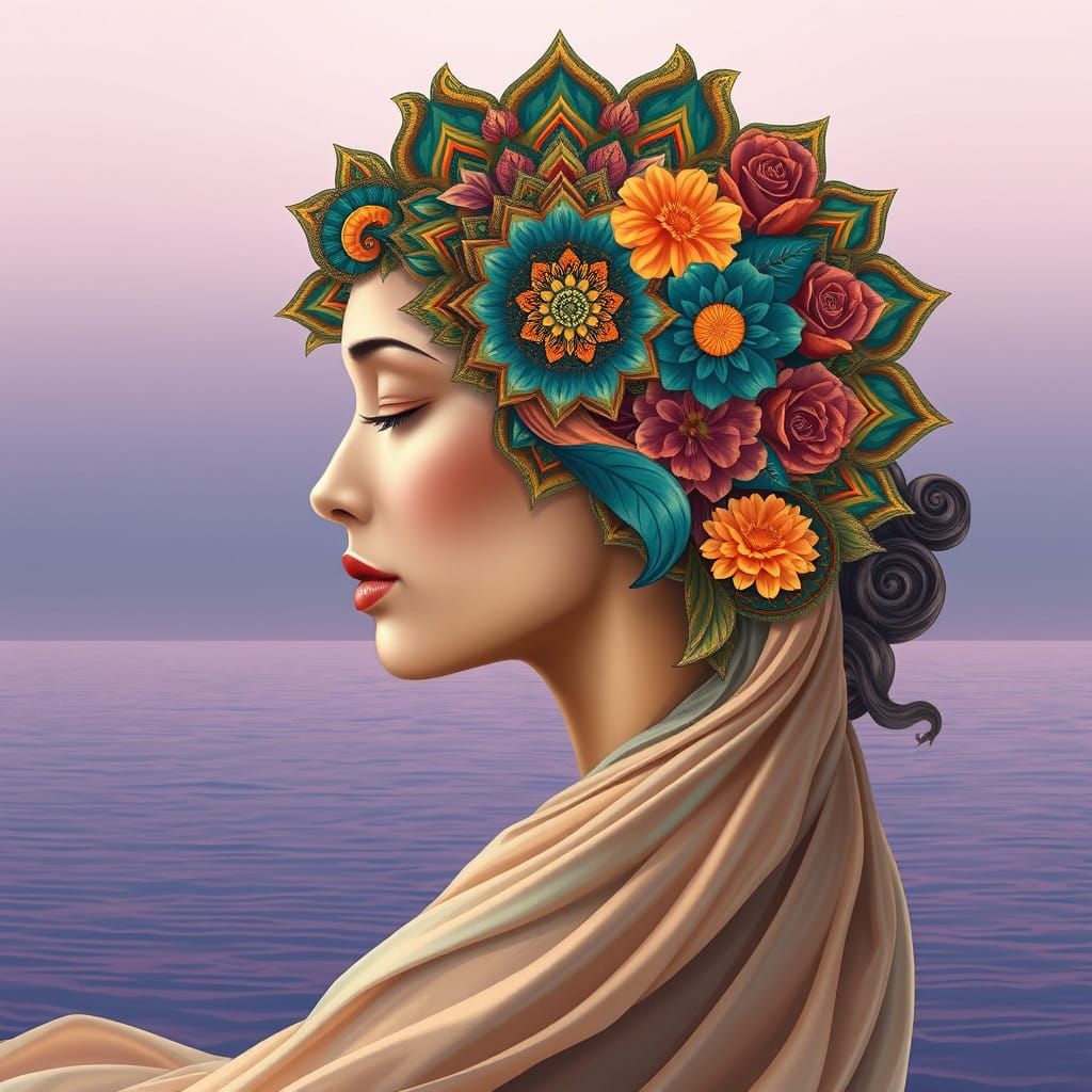 Serene Woman in Intricate Mandala Portrait