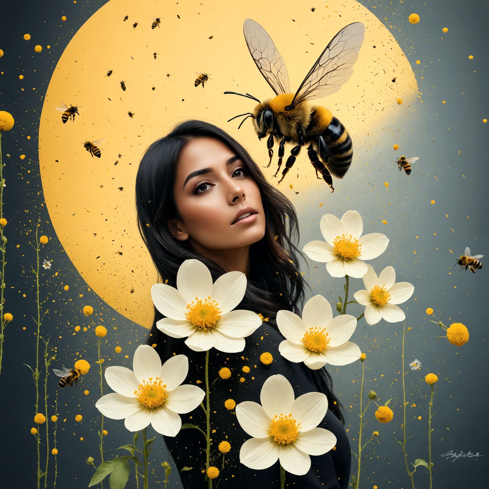 A Bee's Ethereal Dance with Life's Blooming Beauty