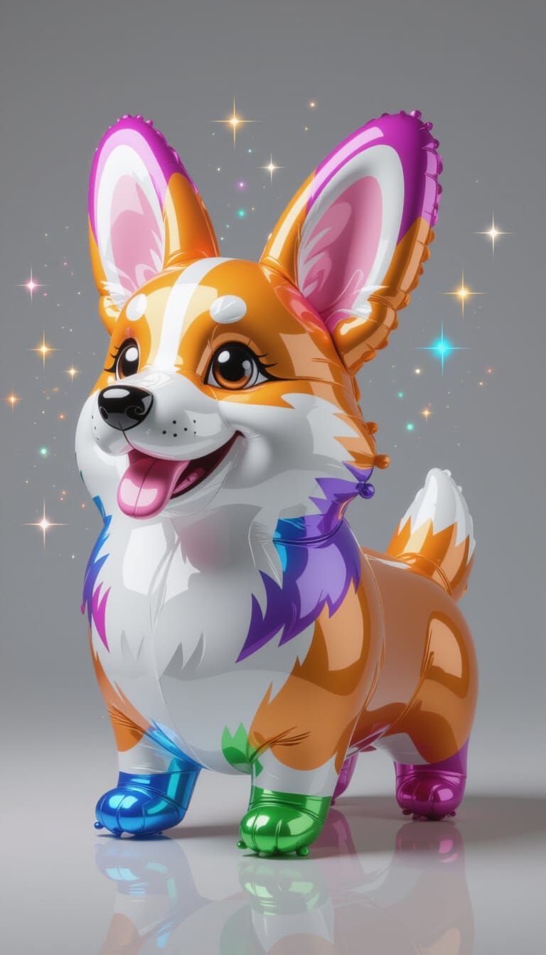 Corgi Balloon Sculpture in 3D Art Style