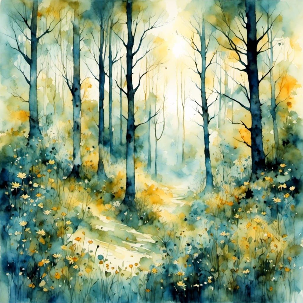 Sunny Summer Forest in Vivid Detail