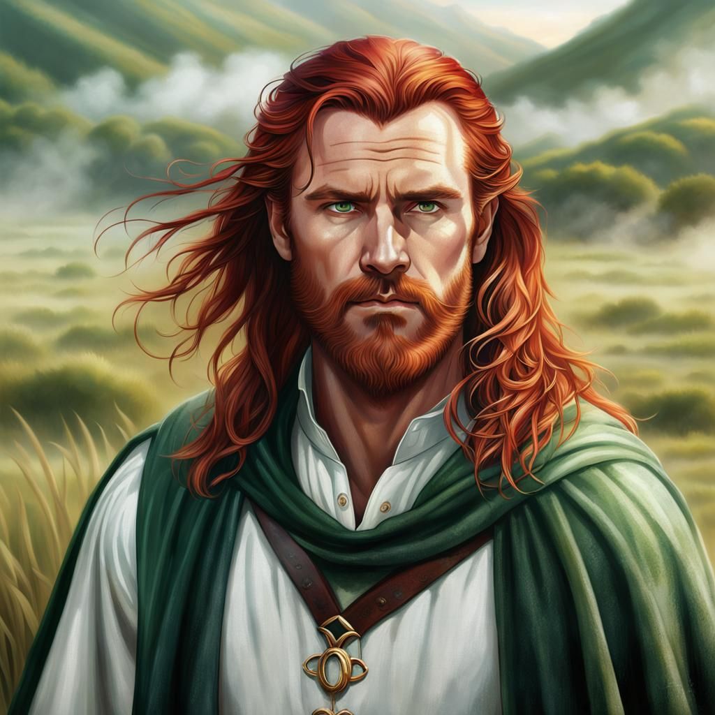 Heroic Man Portrait with Red Hair in Fantasy Style