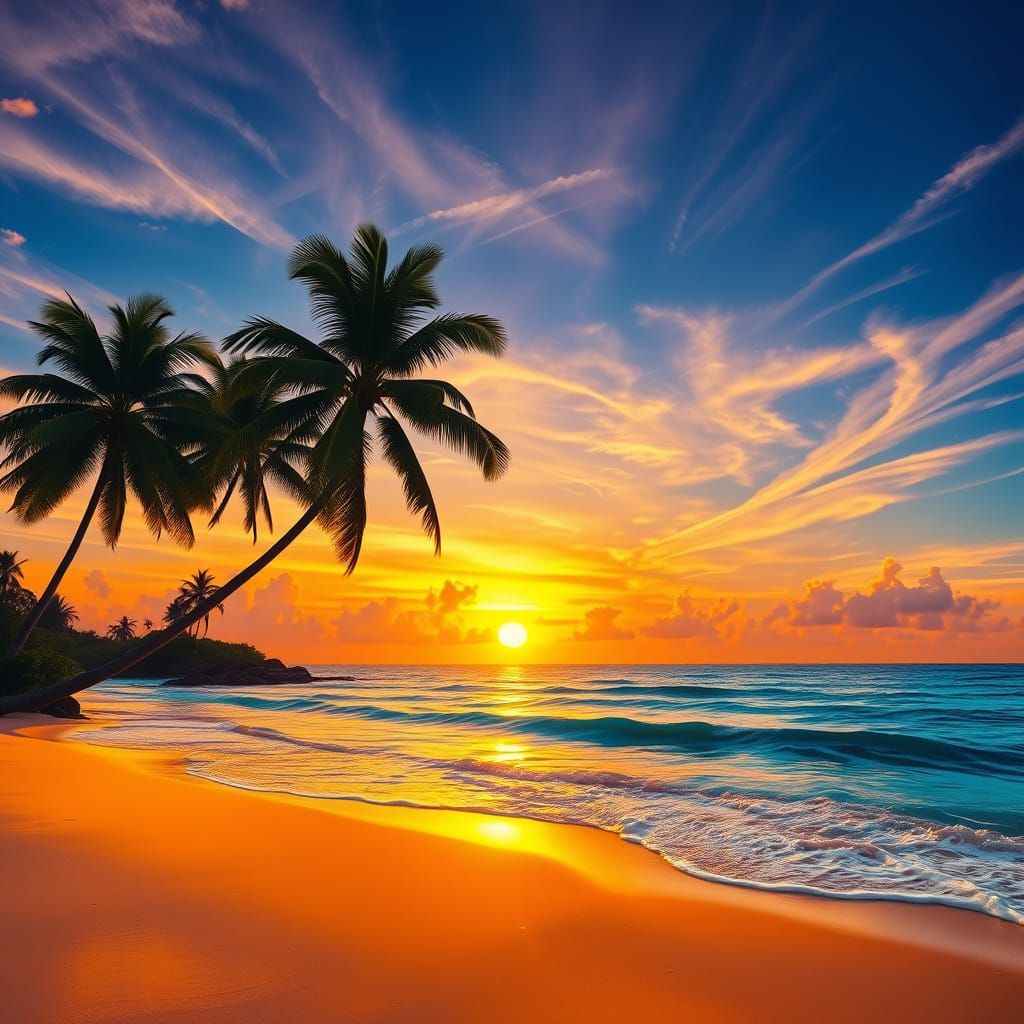 Tropical Sunset Paradise in Vibrant Hues