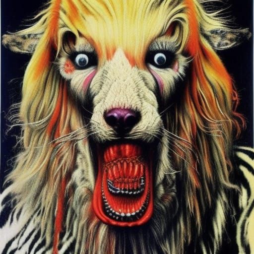 Psychedelic Zebra-Man Golden Retriever Chimera Portrait