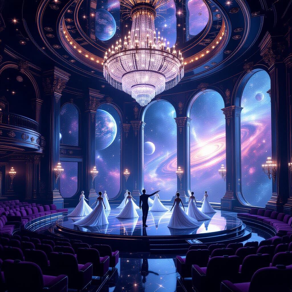 Cosmic Opera Hall in Space: Surreal Luxury with Stardust Cha...
