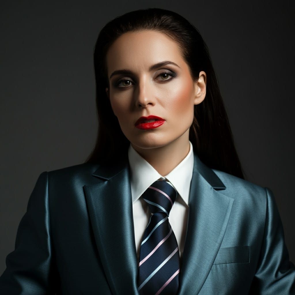 Elegant Executive Woman in Striped Tie and Blazer