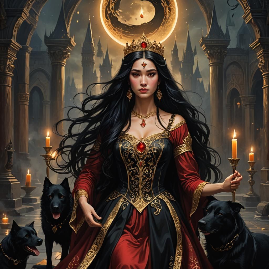 Enchantress with Black Dog in Fantasy Concept Art