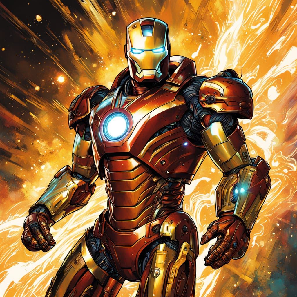 Hyper-Realistic Iron Man in Celestial Armor, Inspired by Sim...