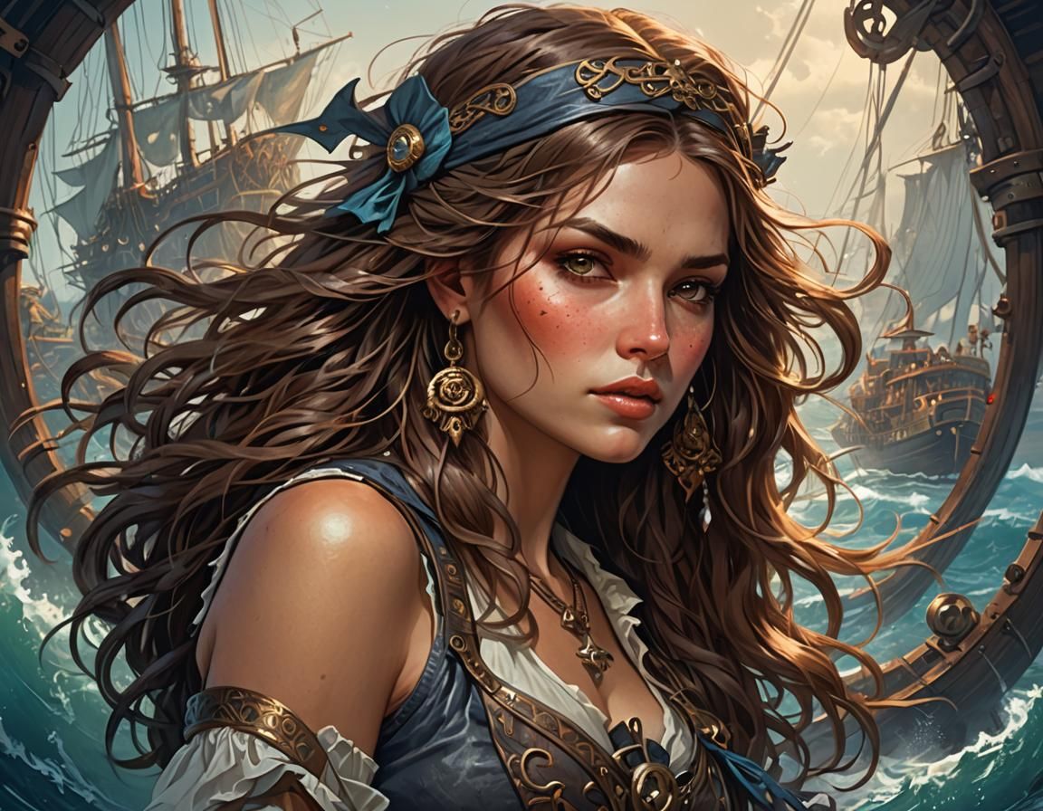 Beautiful Pirate Illustration in Art Nouveau Style