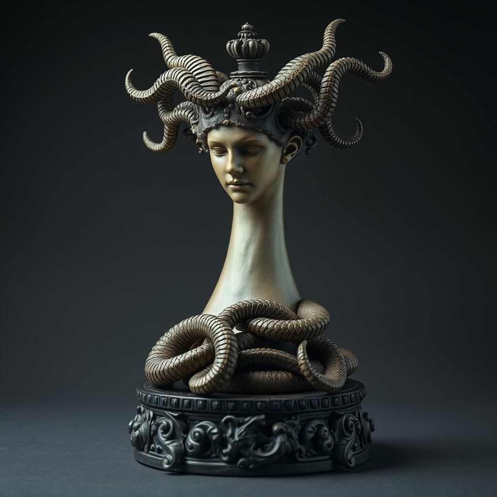 Medusa Chess Queen: Gothic Sculpture Digital Art