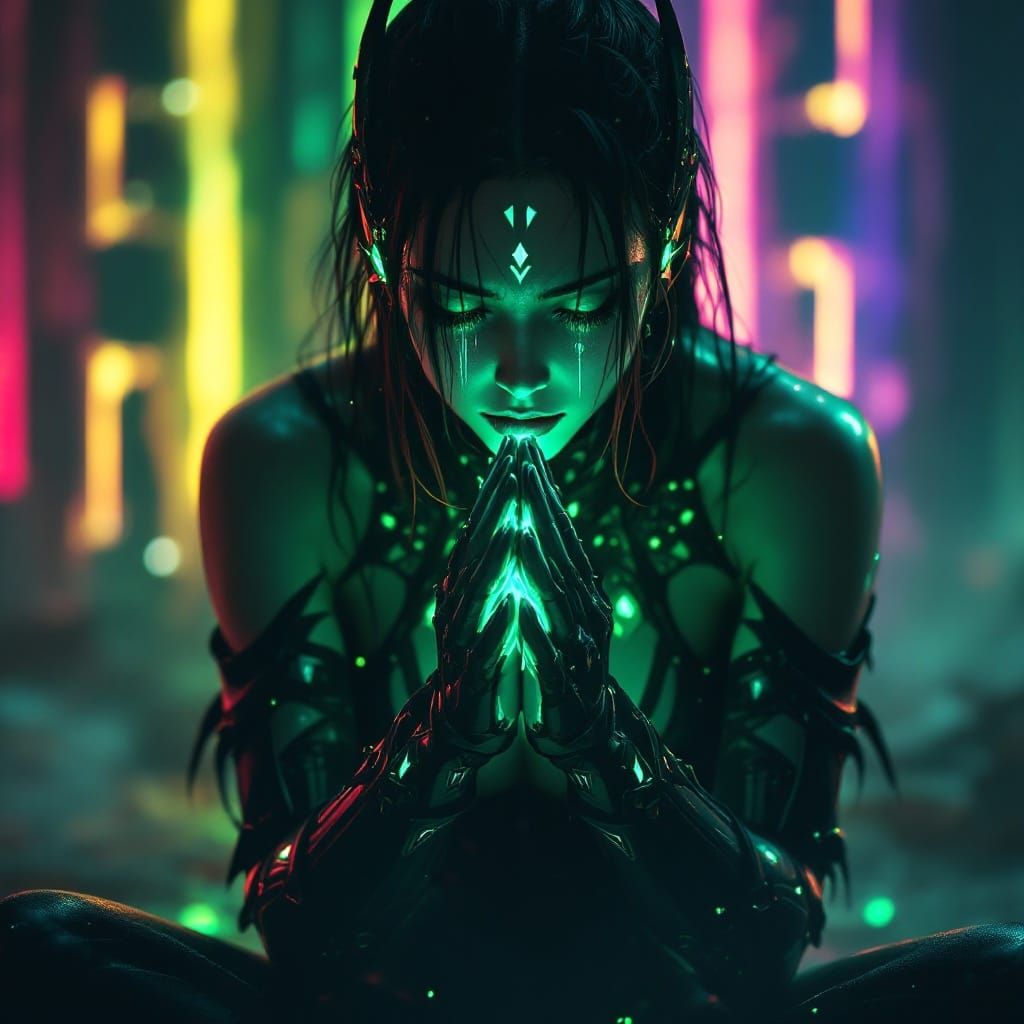 Dark Fantasy Warrior in Bio-Armor with Radiant Gemstones