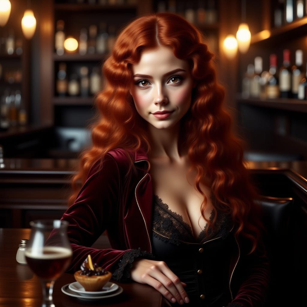 Victorian Woman with Red Hair in Tavern Portrait