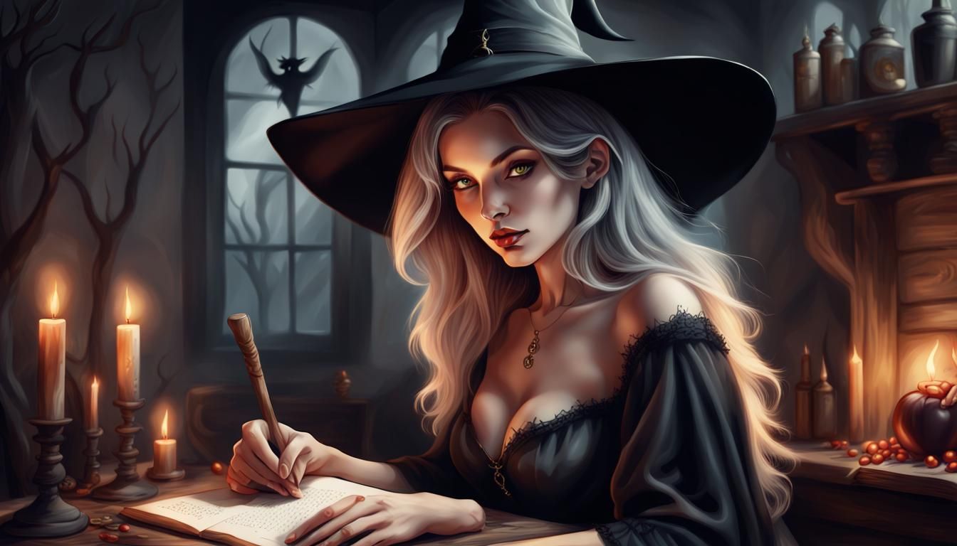 Realistic Illustration of a Witch's Shadow Work