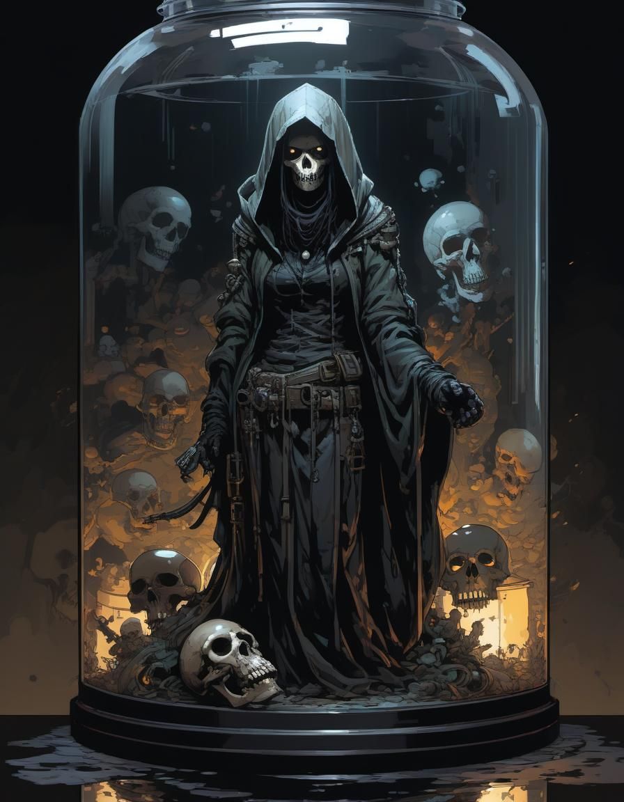 Hooded Figure in Jar: 16-bit Pixel Art