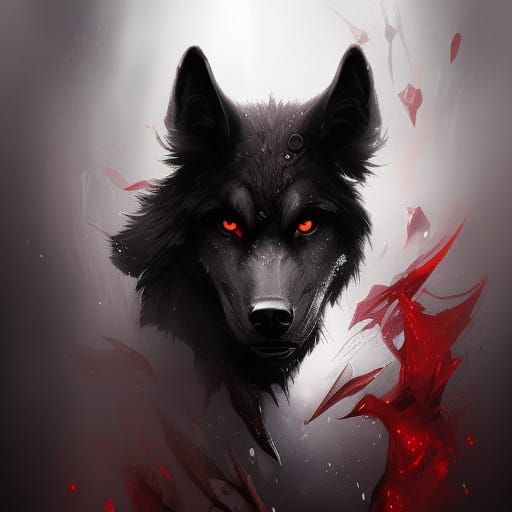 Menacing Black Wolf Portrait in Hyperdetailed Style