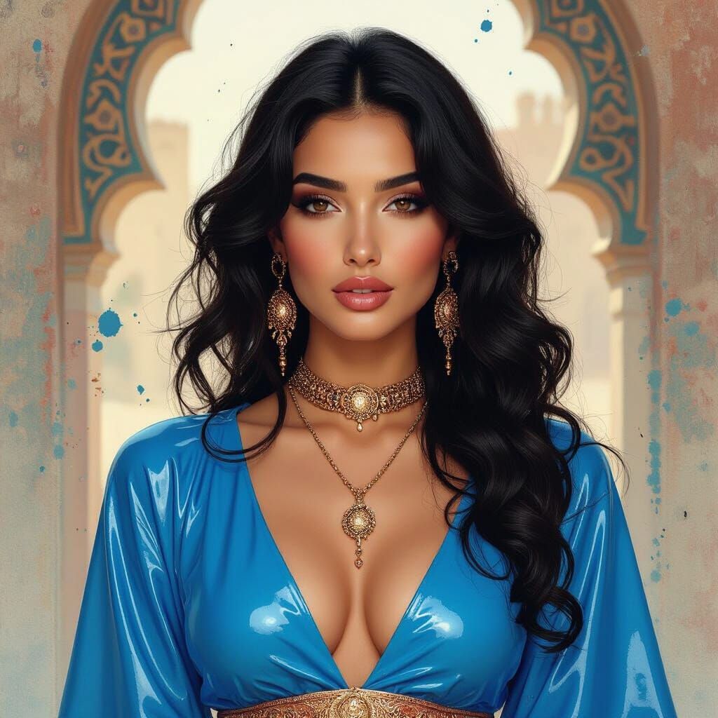 Palestinian Woman in Dreamy Middle Eastern Landscape