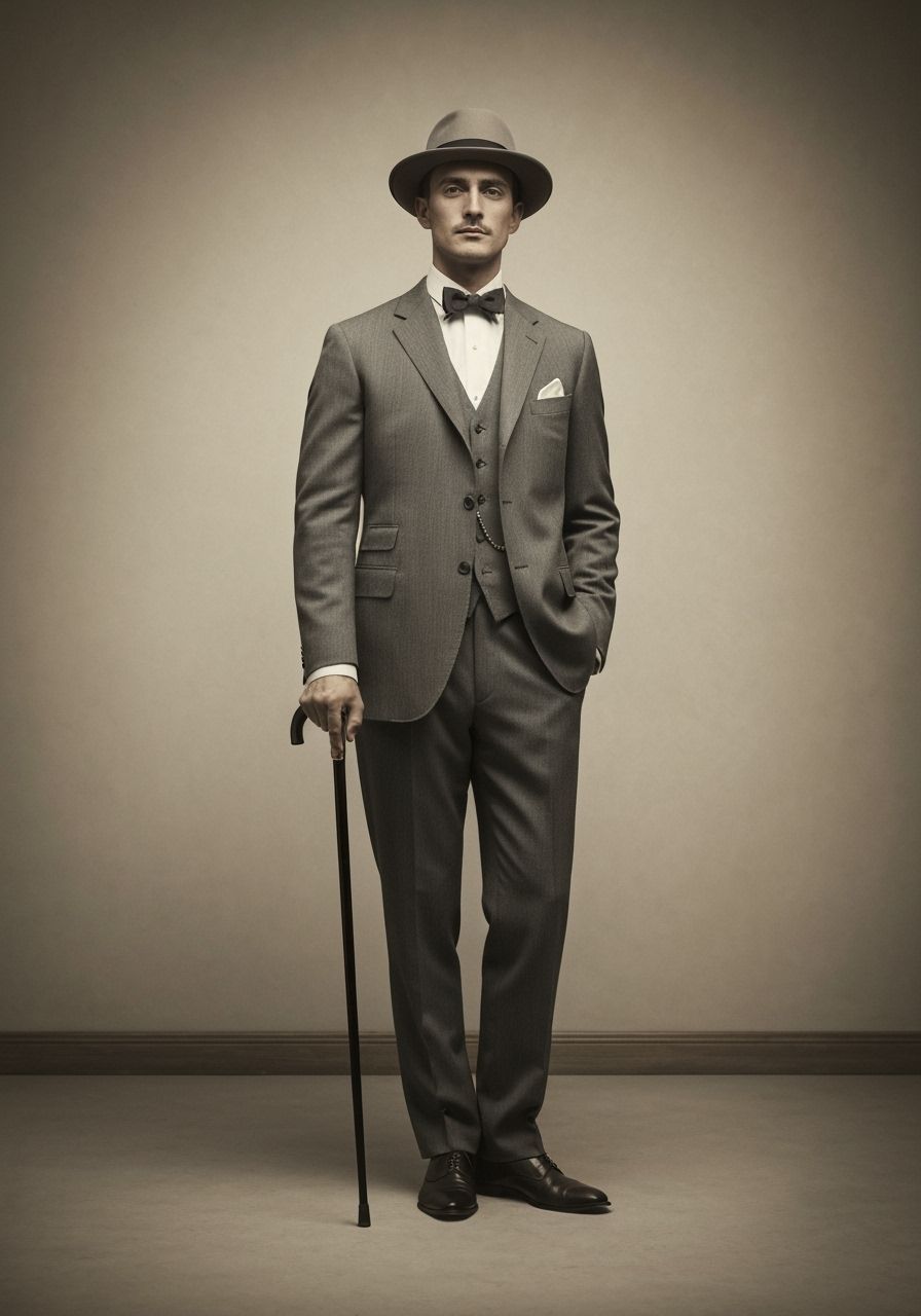 Elegant Man in Gray Suit with Vintage Style