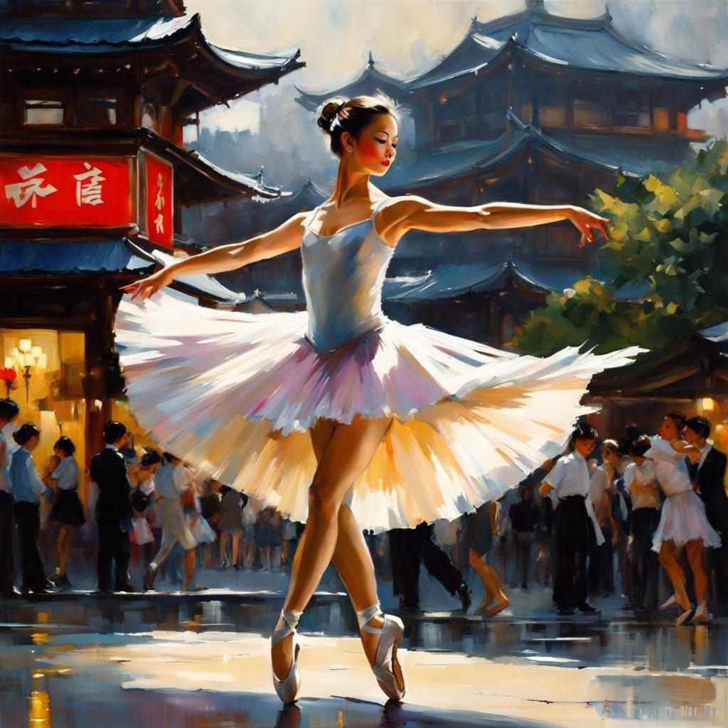 Elegant Ballerina Dancing in Japan, Splash Art