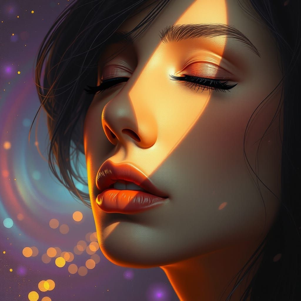 Woman in Ethereal Ecstasy, Hyperrealistic Portrait in Vibran...