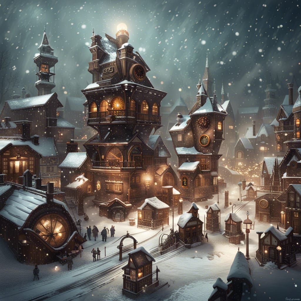 Steampunk Santa's Village in Blizzard