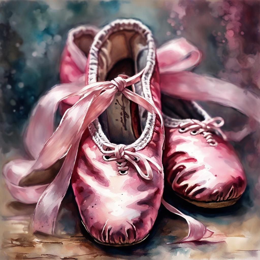 Pink Ballet Shoes Still Life: Watercolor and Ink