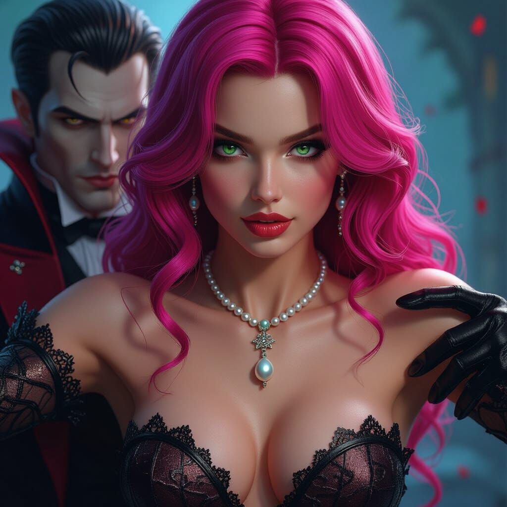 Pink Haired Woman Escaping Dracula's Grasp