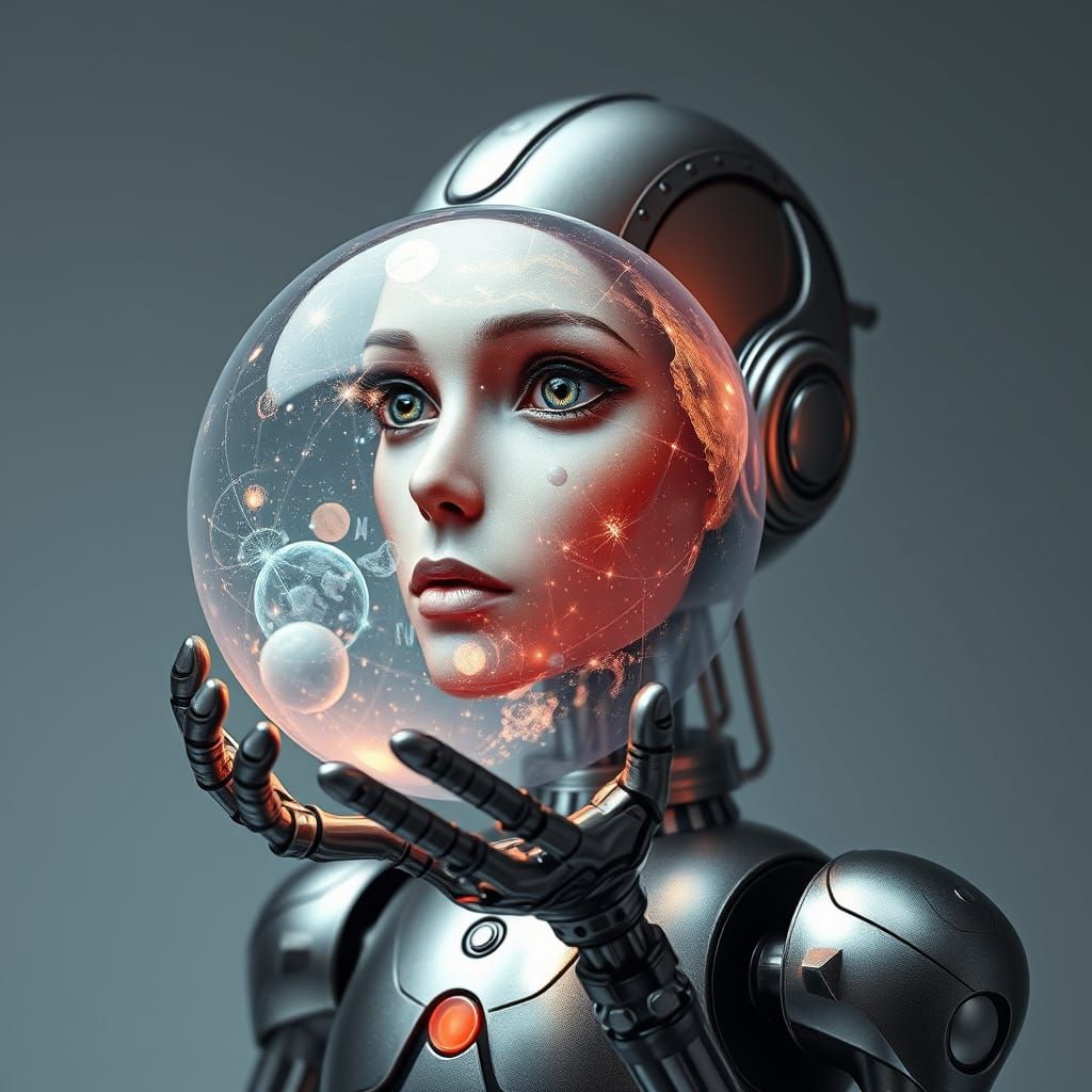 Android Explorer in Futuristic Galaxy Landscape