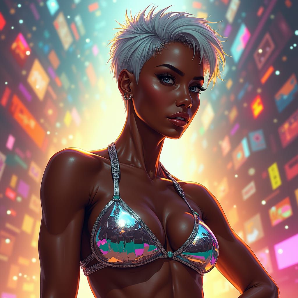 Chrome Bikini: Muscular Woman in Hyperrealistic Concept Art