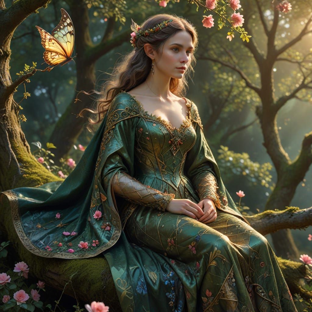 Elegant Elf Queen by Sunrise with Kite