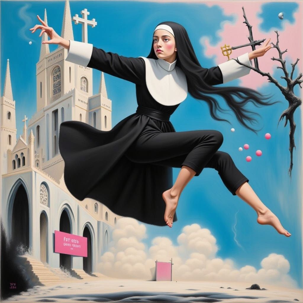 Nun's Leaping Glockensprung in Futuristic Cathedral Style