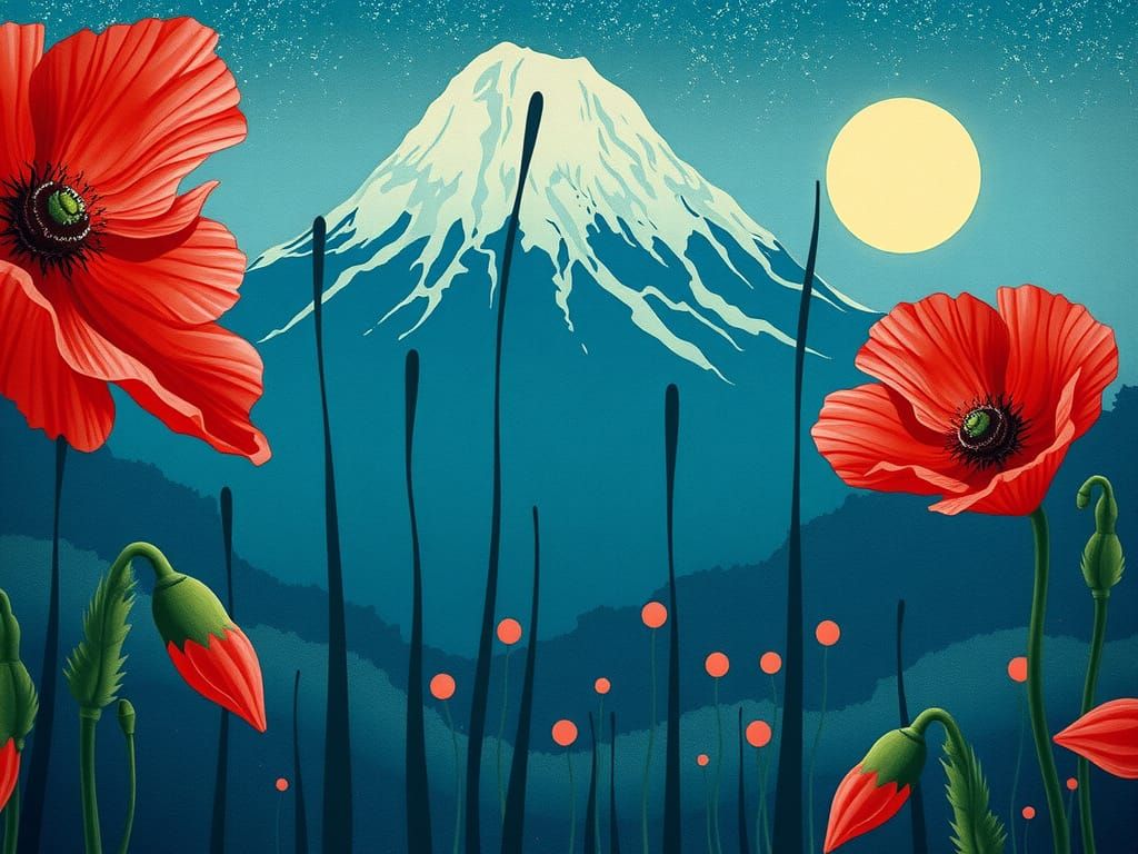 Ethereal Poppy Blossoms in a Dreamlike Landscape