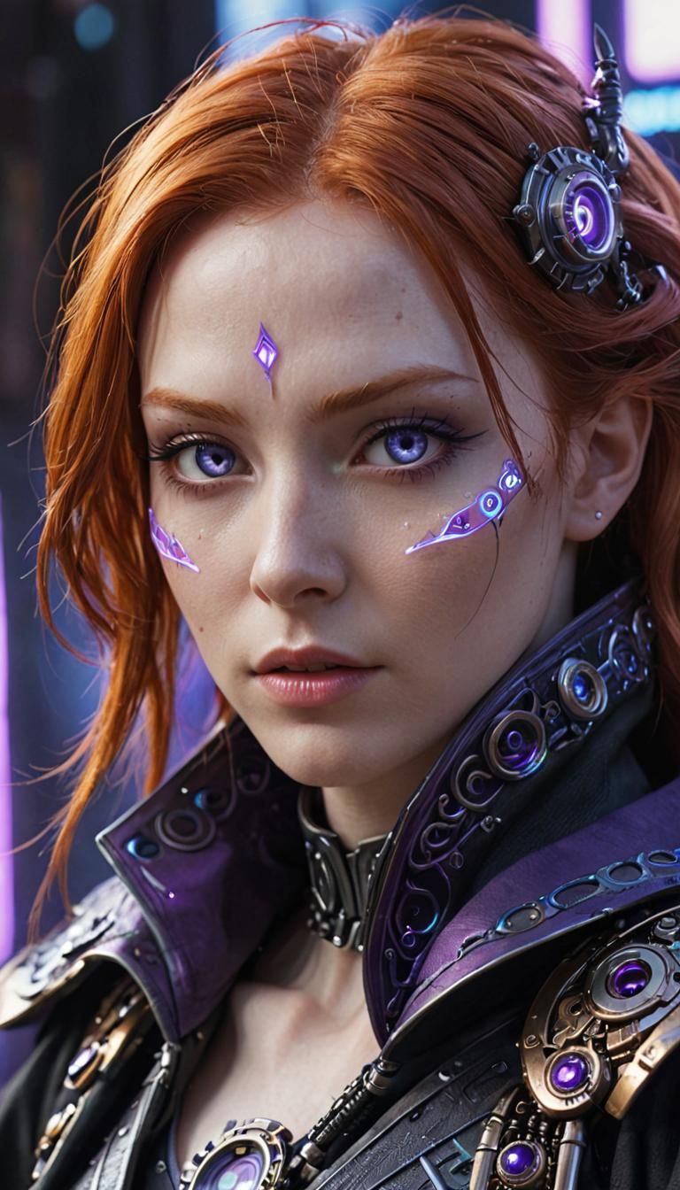 Cyberpunk Anime Sorceress with Biomechanical Implants