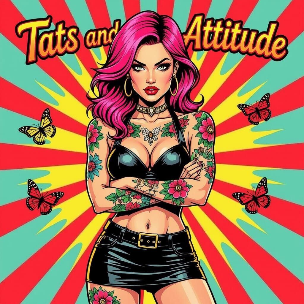 Edgy Pop Art Woman with Tattoos in Bold Colors