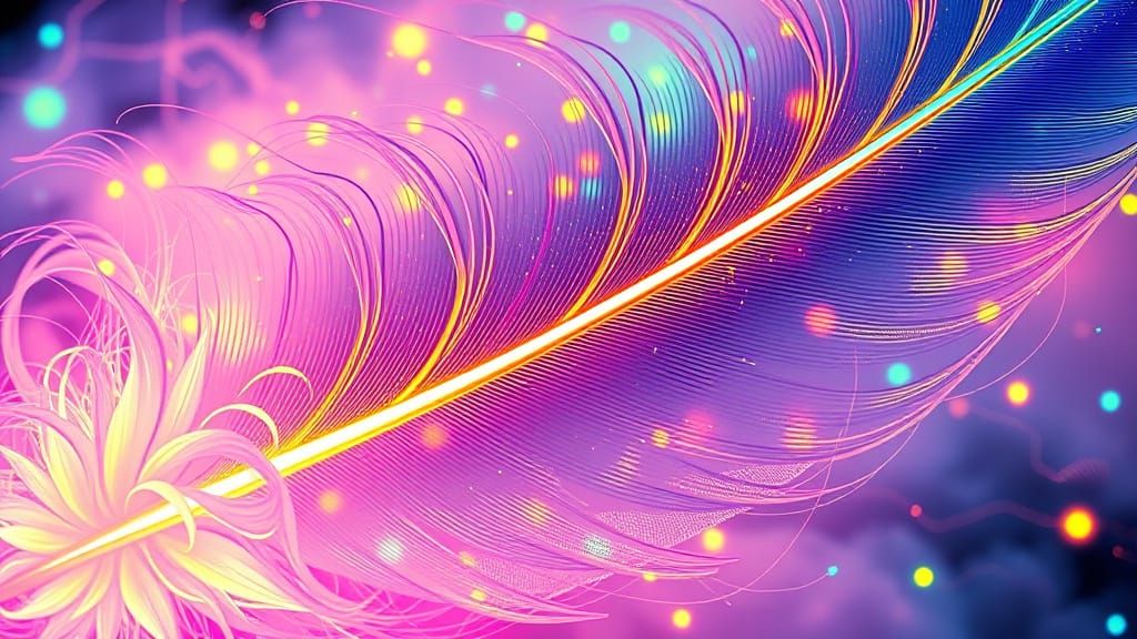 Bioluminescent Feathers in Neon Fibonacci Swirl