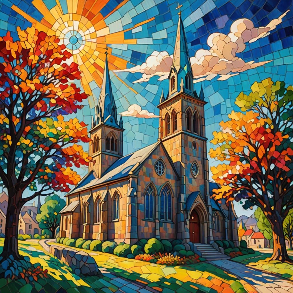 Country Church in Fauvist Style with Vibrant Brushstrokes