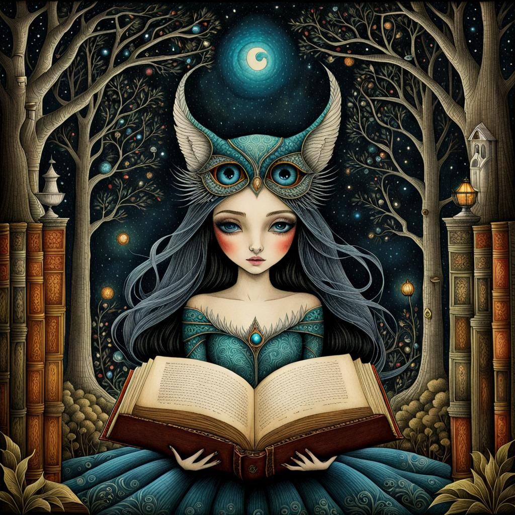 Enchanted Library: Dreamlike Drawing of Old Books