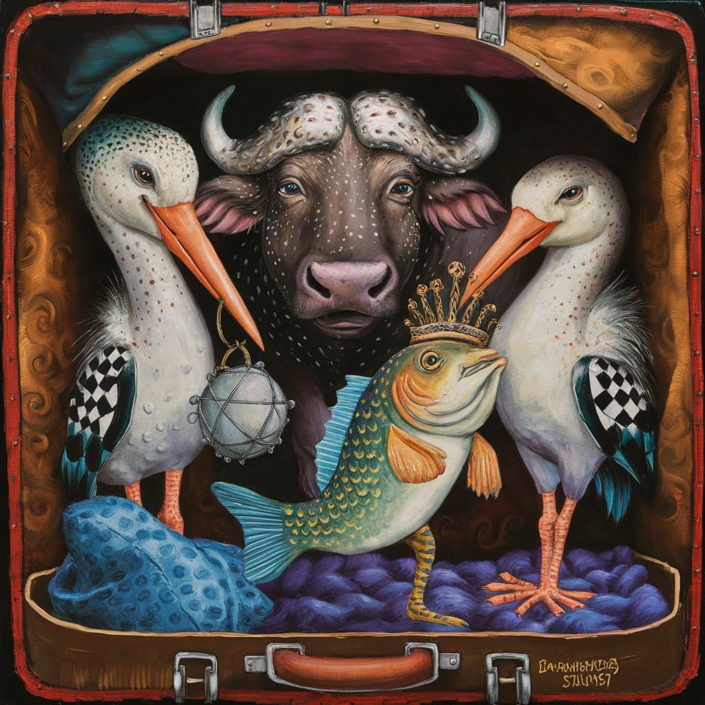 Whimsical Creatures Confined: An Impasto-Style Painting