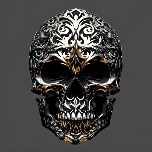 Fiery Black Skull with Silver and Gold Veins