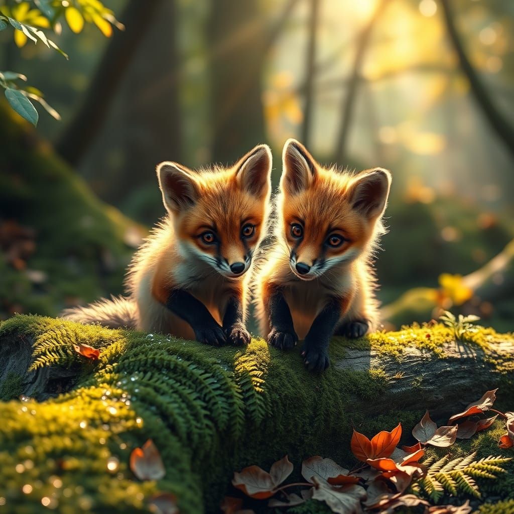 Adorable Foxes Playing in Sunlit Forest