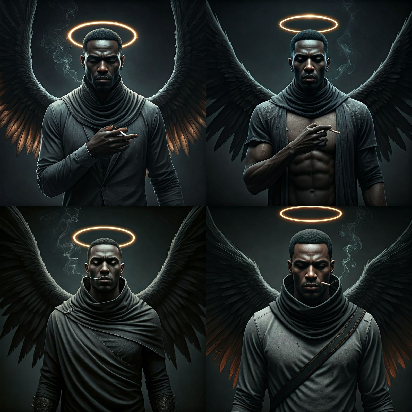 Brooding Angel with Cigarette in Noir Style