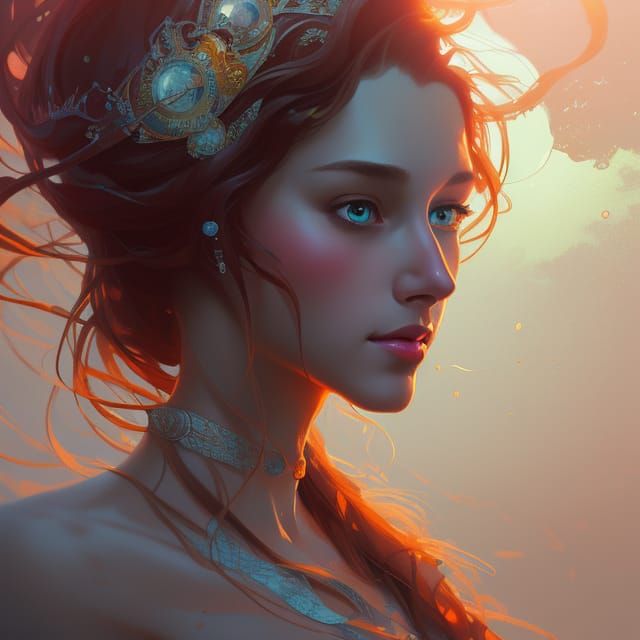 Sunrise Princess Portrait in Art Nouveau Style