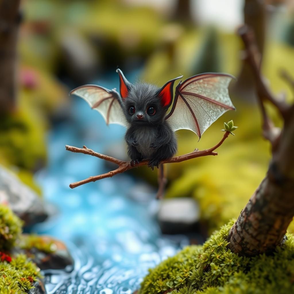 Fluffy Bat in Miniature Forest Diorama