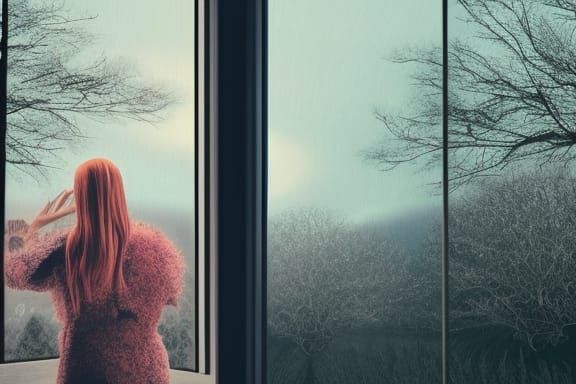 Surreal Woman Reflects on Starry Void