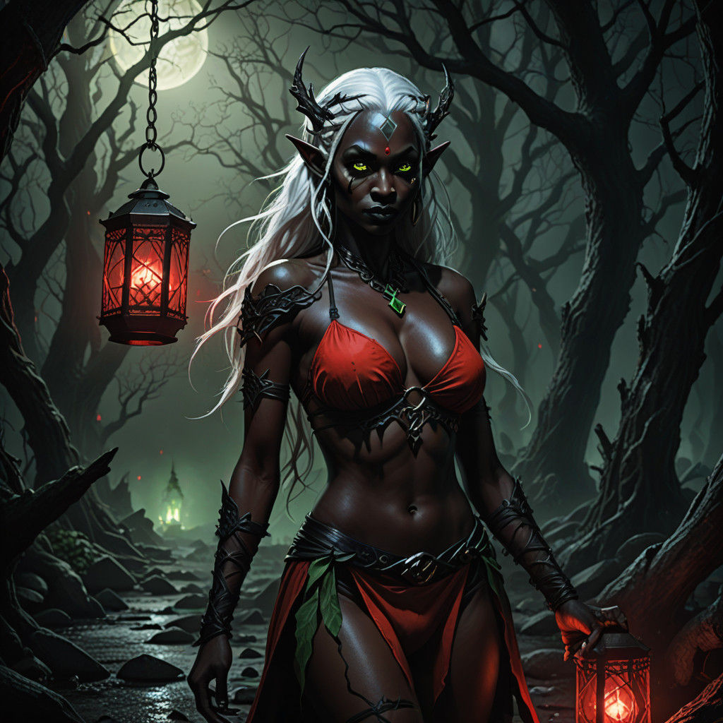 Dark Fantasy Drow Elf Mommy in Tattered Red Bikini