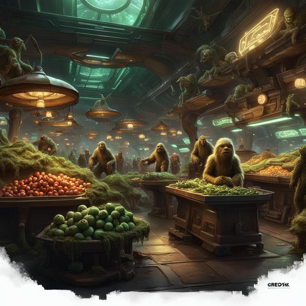 Bustling Interstellar Market on Terra: Fantasy Art