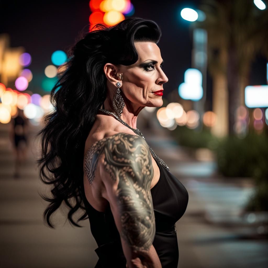 Goth Bodybuilder in Las Vegas Nightlife