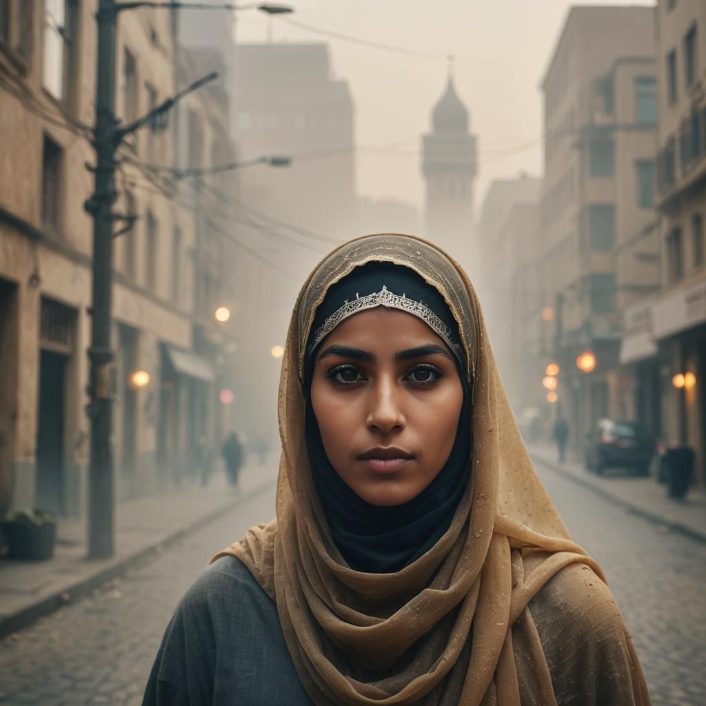 Beautiful Muslim Woman in Niqab, Cinematic Portrait