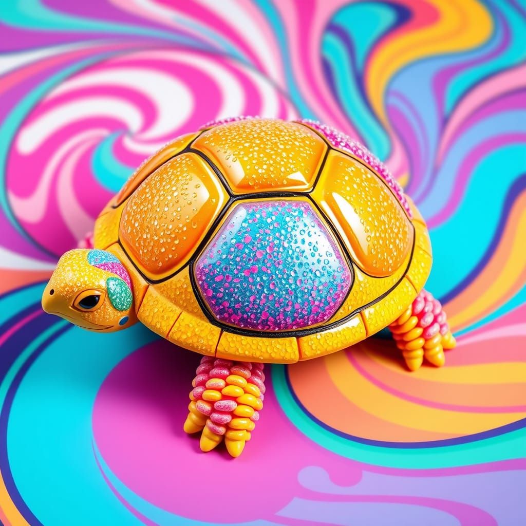 Candy Turtle with Sugar Shell in Pop Surrealist Style
