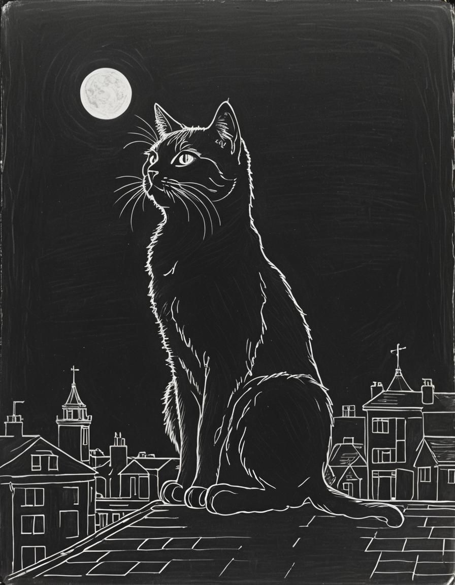 Chalk Outline of Cat on Blackboard Roof