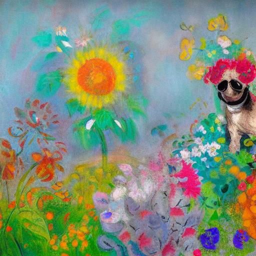 Dog with Flowers: Impressionist Street Art