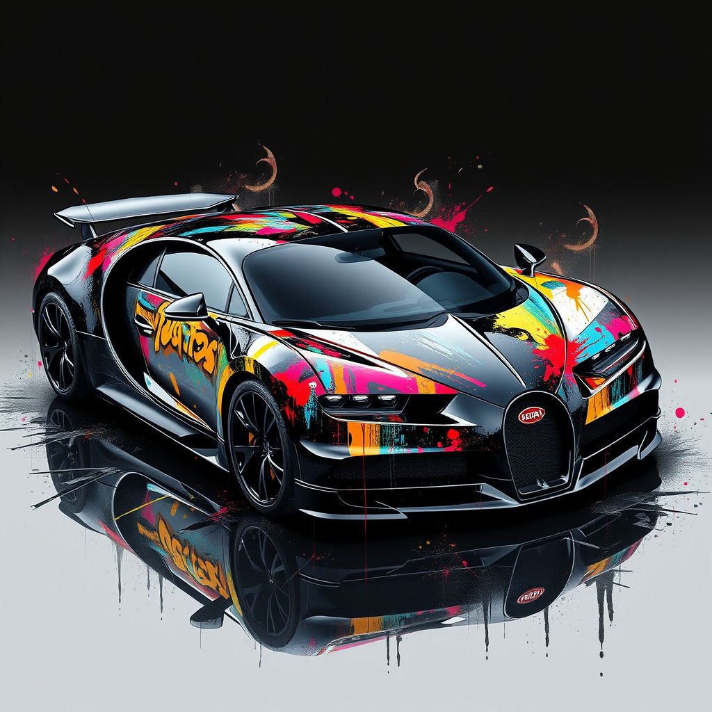 Bugatti La Voiture Noire in Graffiti Splash Art Style